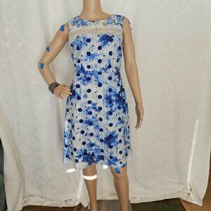 **Tahari Elegant Blue and White Floral Dress**